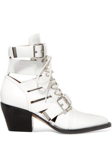 Rylee cutout glossed-leather ankle boots