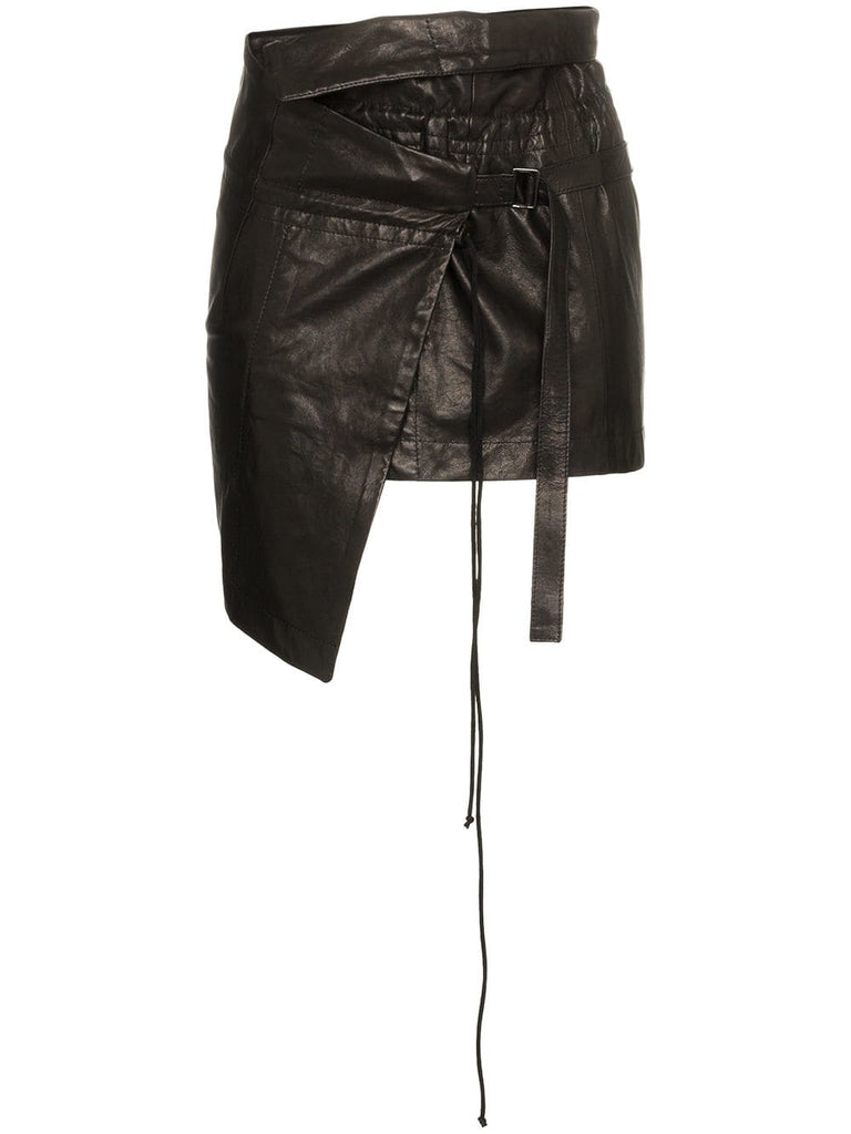 wrap asymmetric leather mini skirt