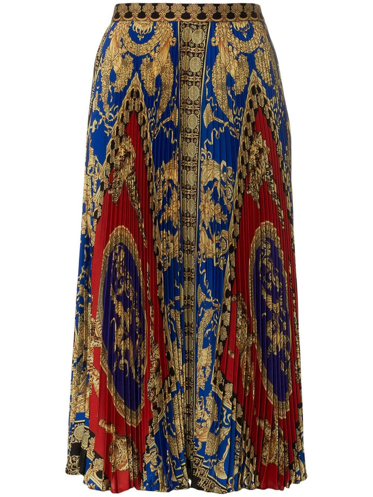 silk high waist pleat print skirt