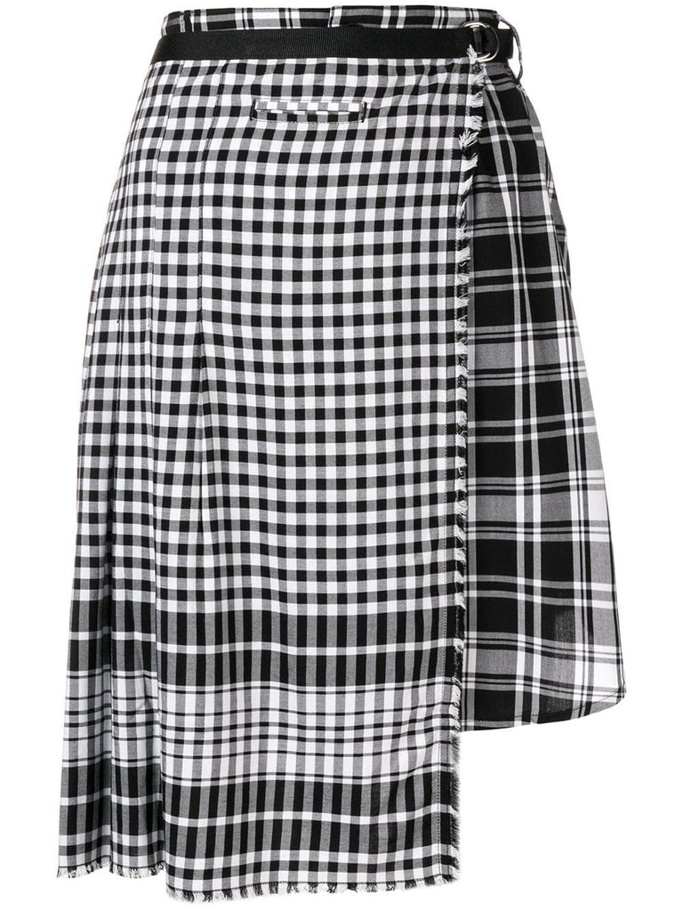 asymmetric checked skirt