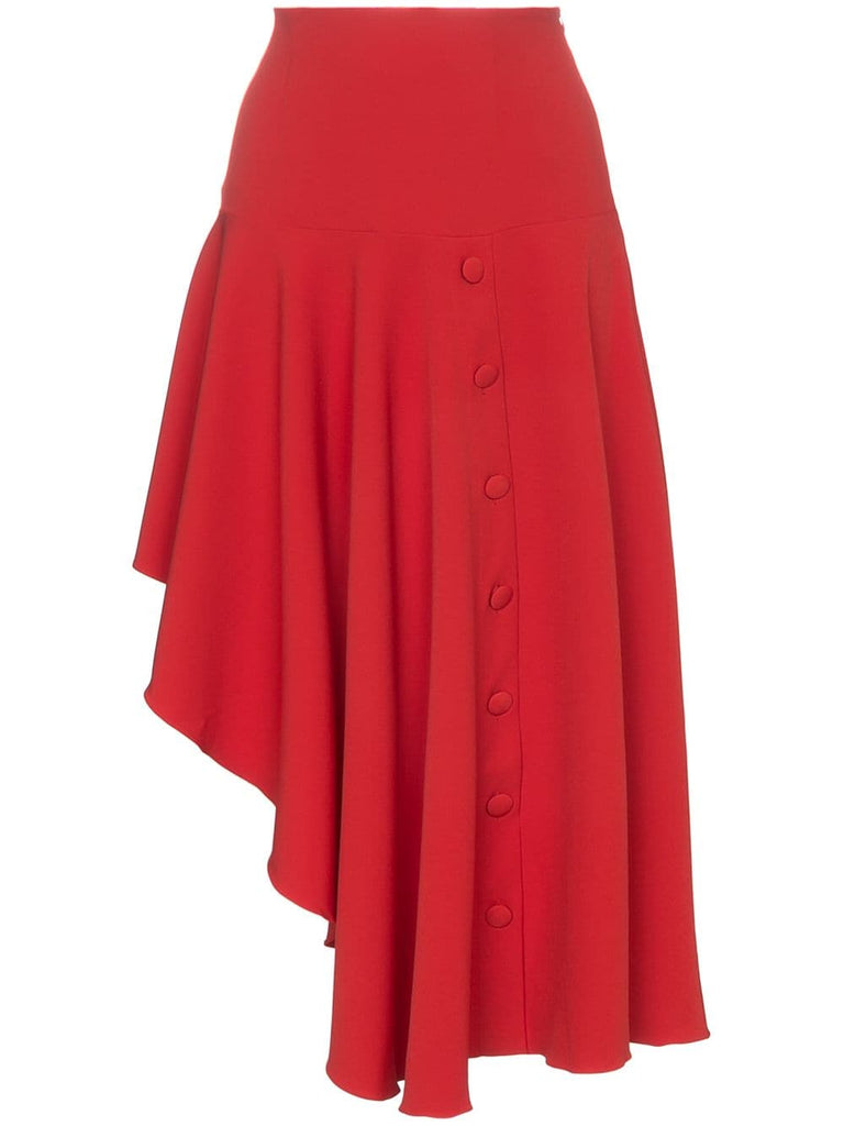 asymmetric button detail midi skirt