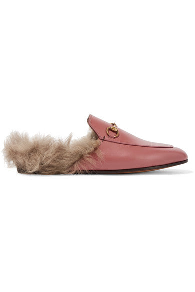 Princetown horsebit-detailed shearling-lined leather slippers