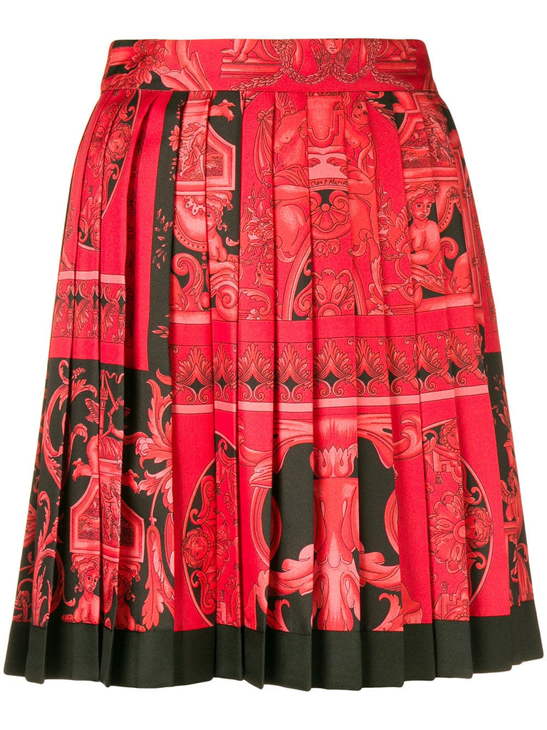 Baroque-print pleated skirt