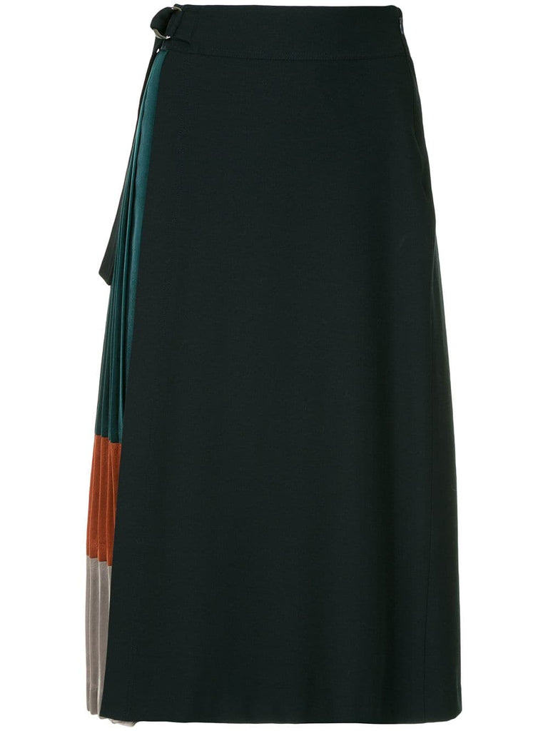 pleated panel wrap skirt