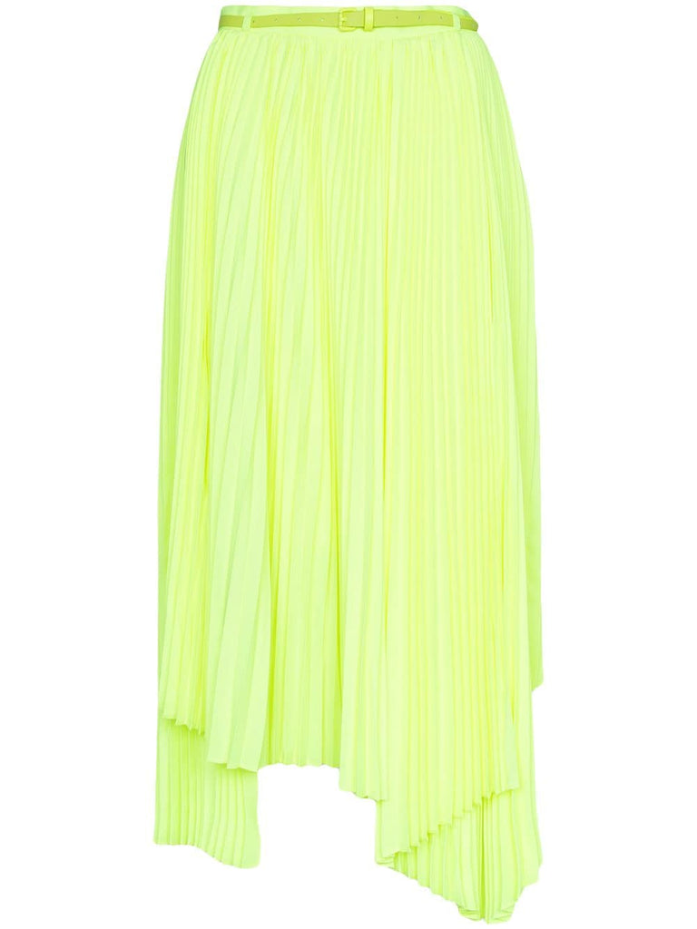 Pleated asymmetric hem skirt