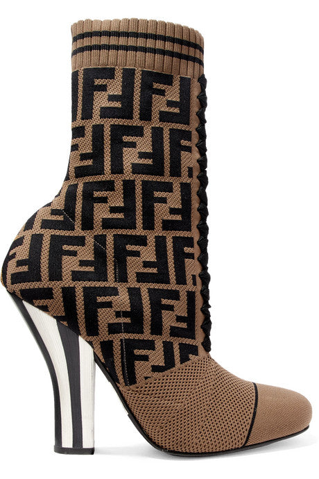 Logo-jacquard stretch-knit and mesh sock boots