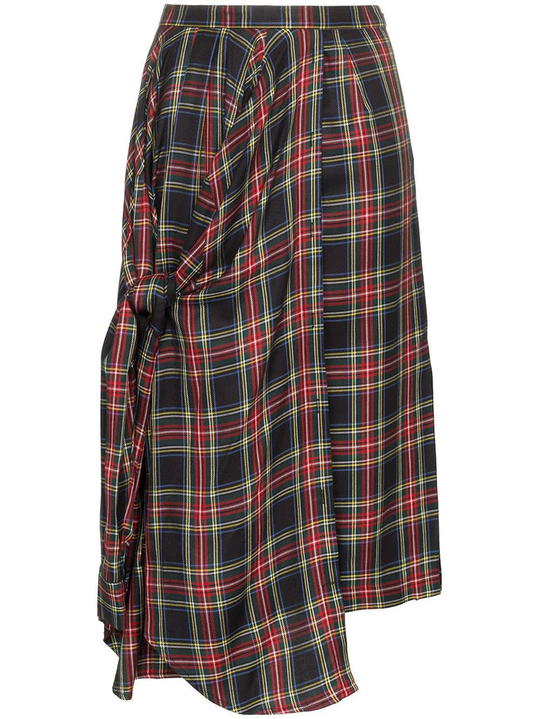 asymmetric tartan midi skirt