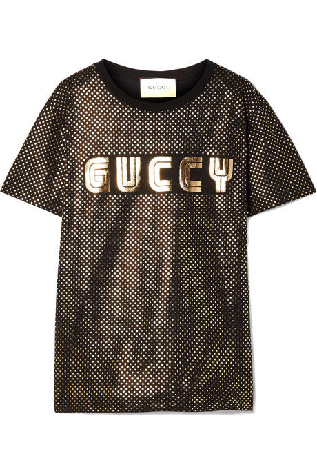 Metallic printed cotton-jersey T-shirt