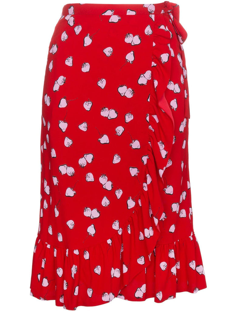 strawberry print ruffle wrap skirt