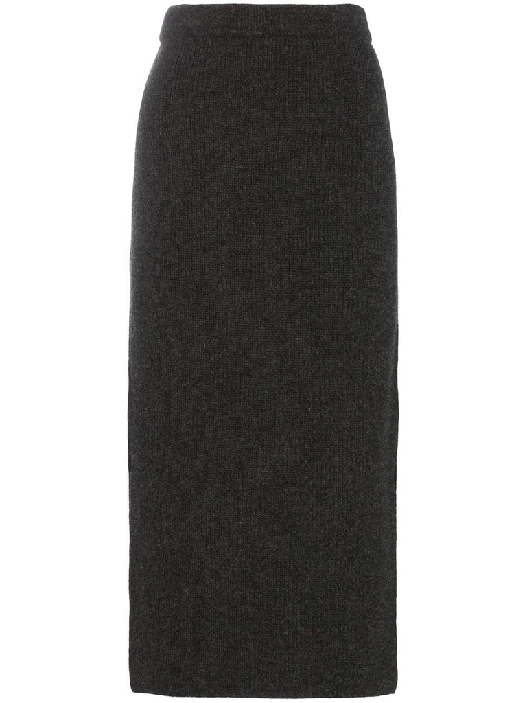 high waisted ribbed knitted midi skirt