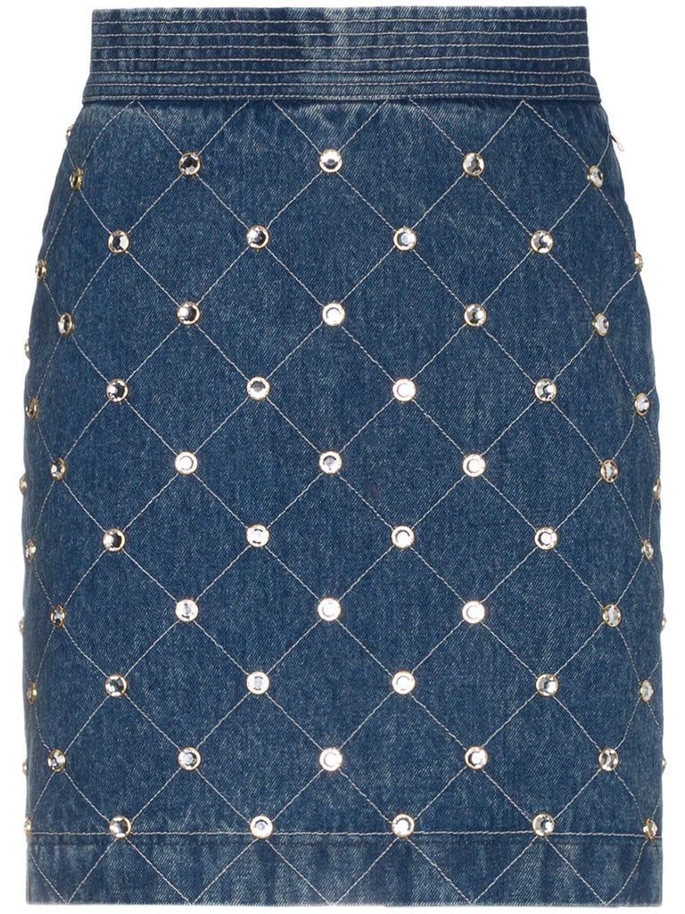 crystal embellished denim mini skirt