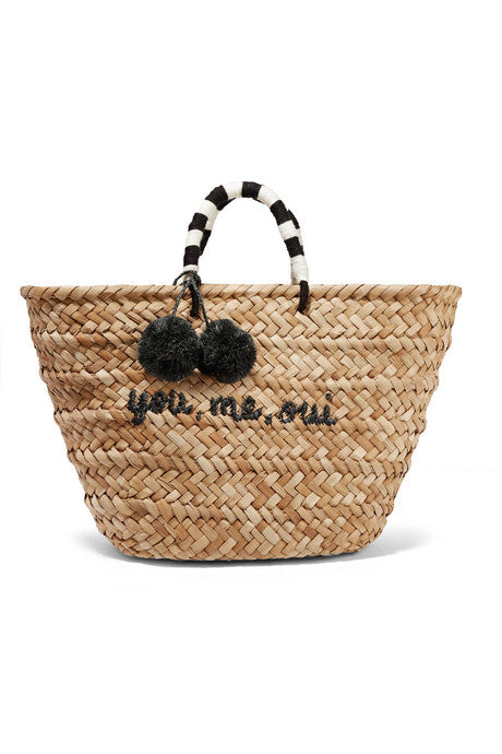 St Tropez pompom-embellished woven straw tote