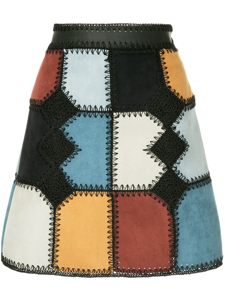 patchwork mini a-line skirt