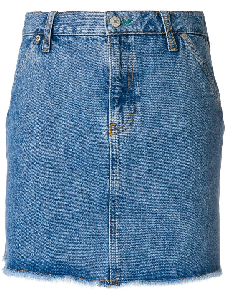 raw edge denim skirt