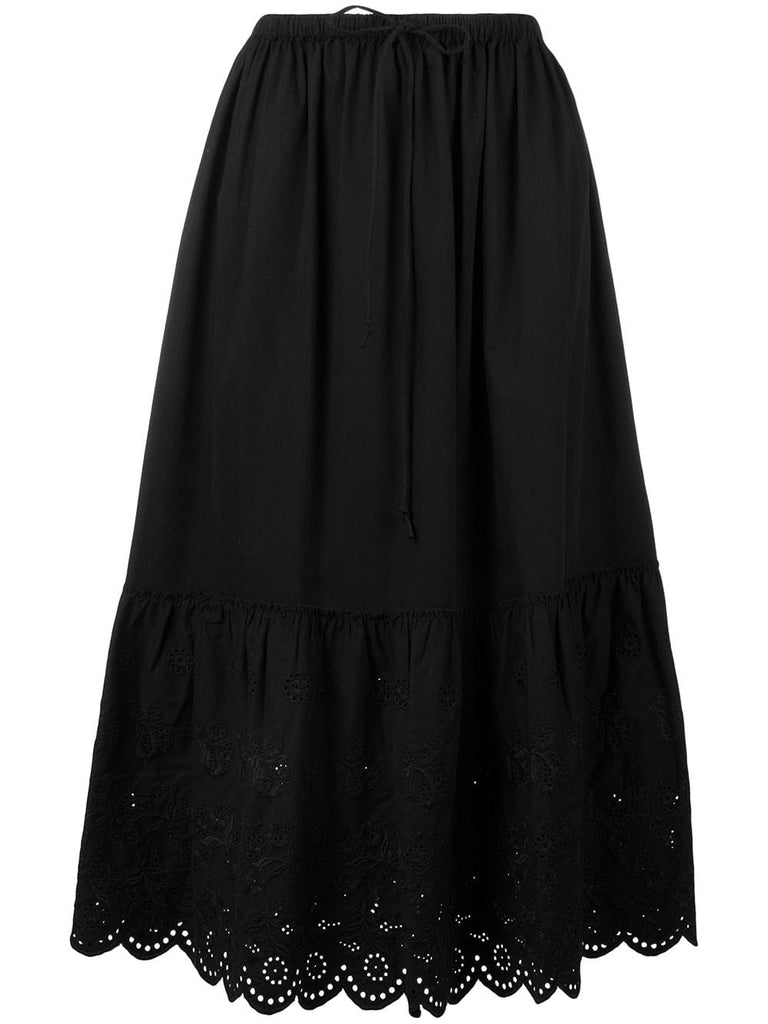 embroidered flared midi skirt