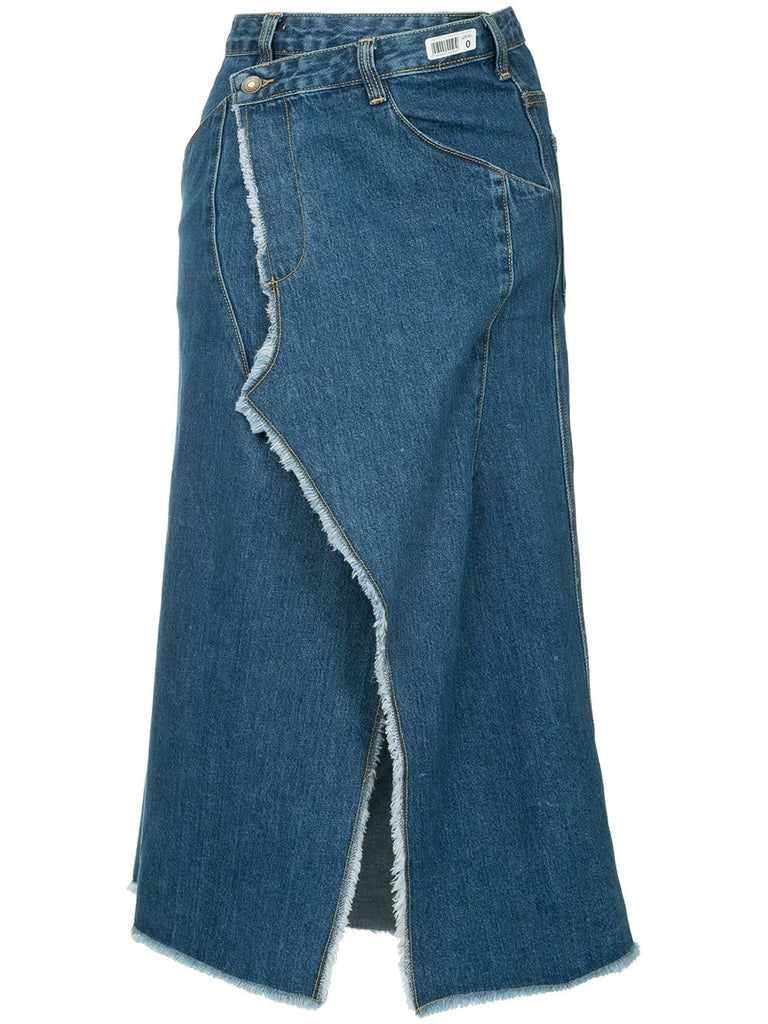 distressed wrapped denim skirt