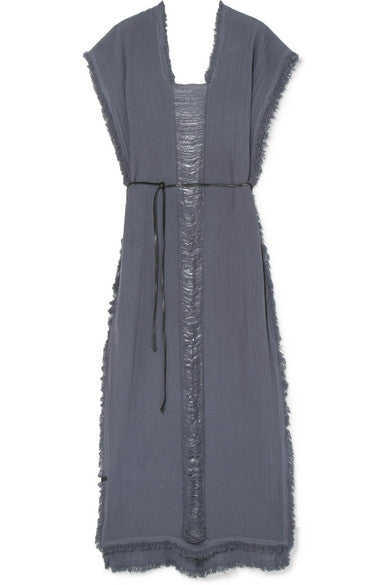 Tunku belted frayed cotton-gauze maxi dress