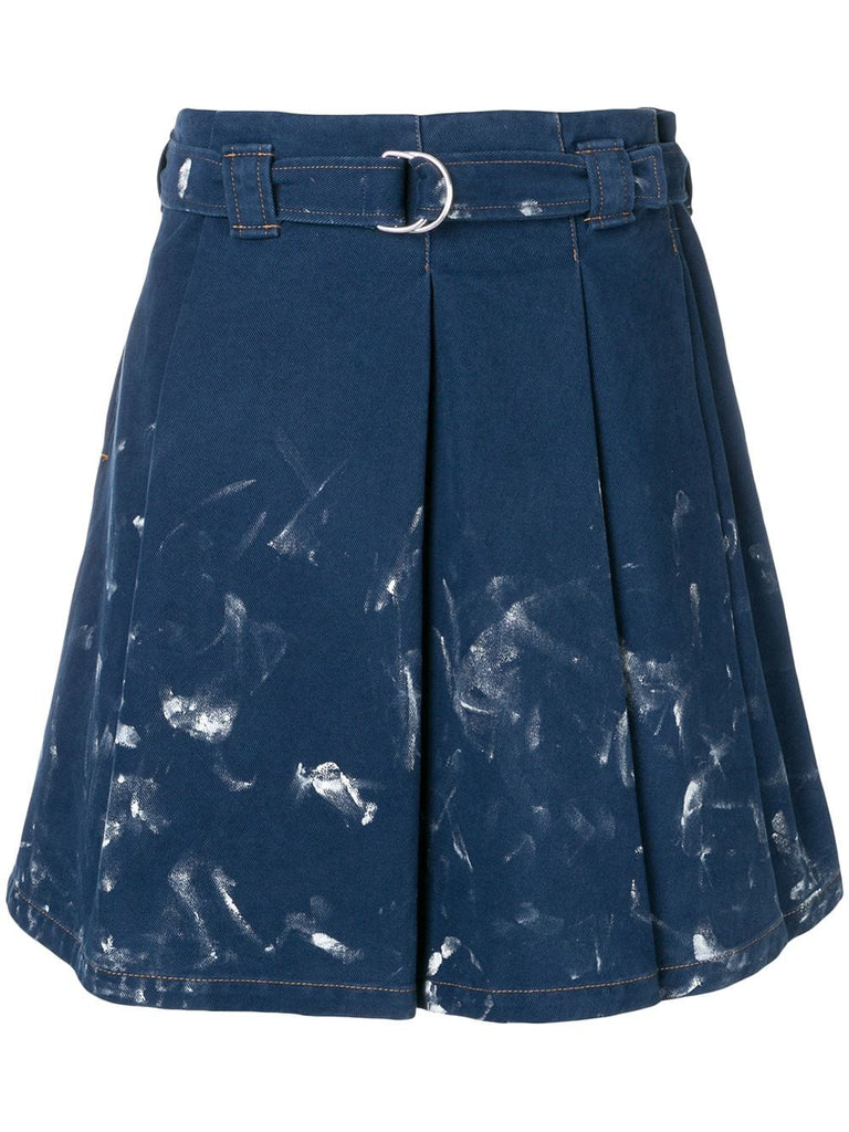 pleated denim skirt