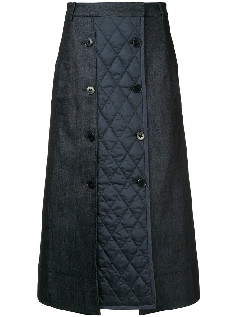 quilted button midi skirt