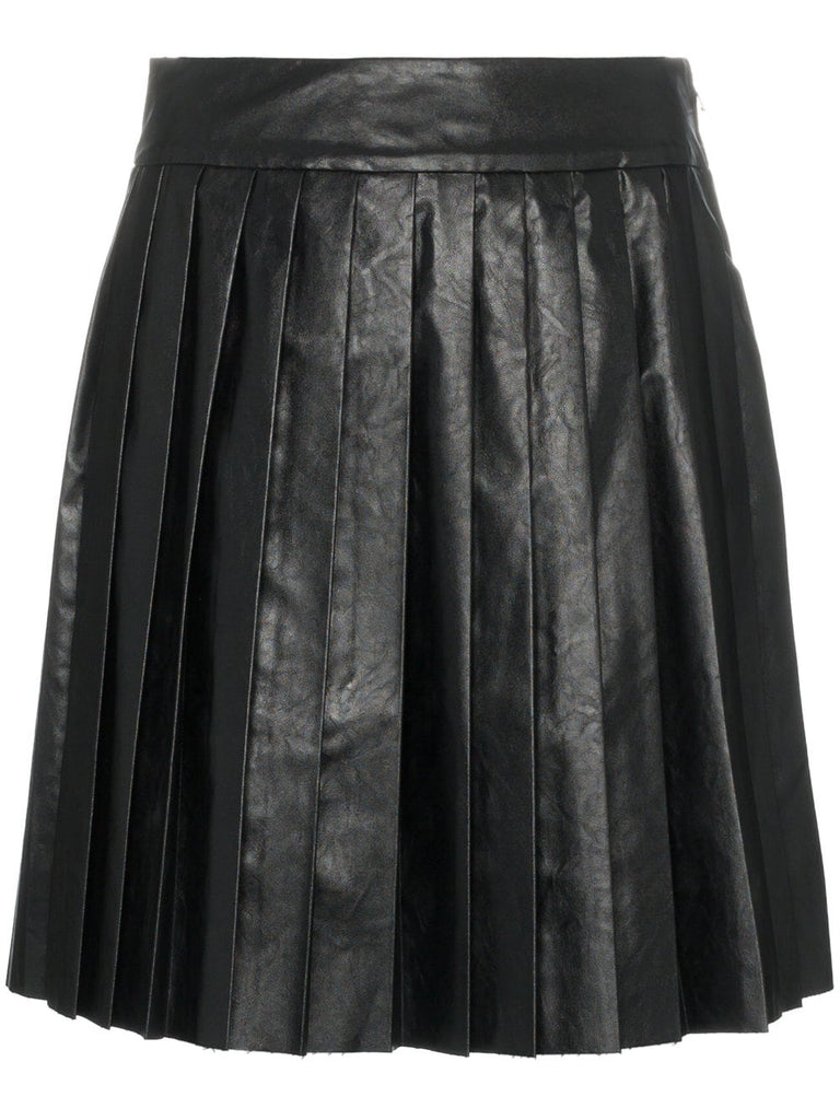 high waisted pleated faux leather mini skirt