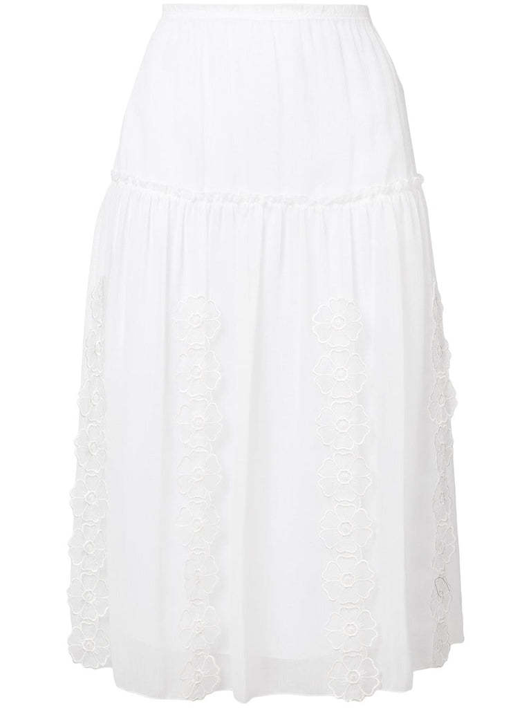 lace-embroidered midi skirt