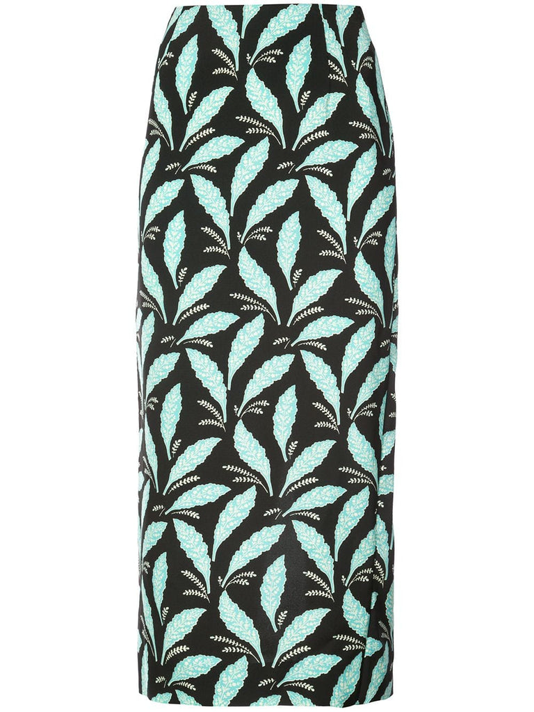 leaf print fitted skirt