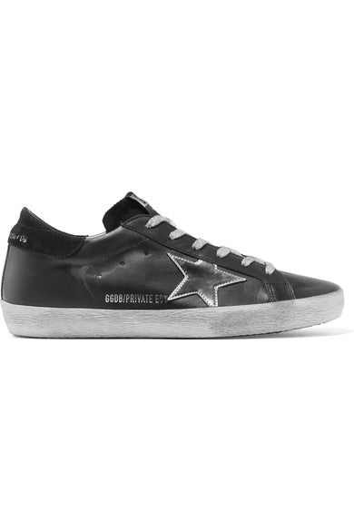 Superstar distressed leather and suede sneakers