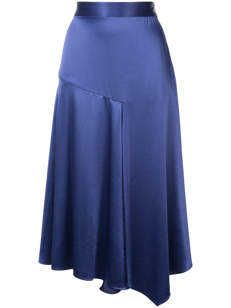 asymmetric satin skirt