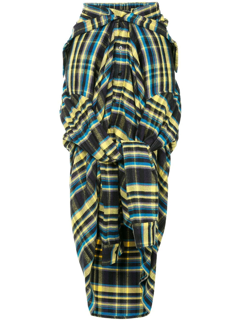 2-way check draped skirt