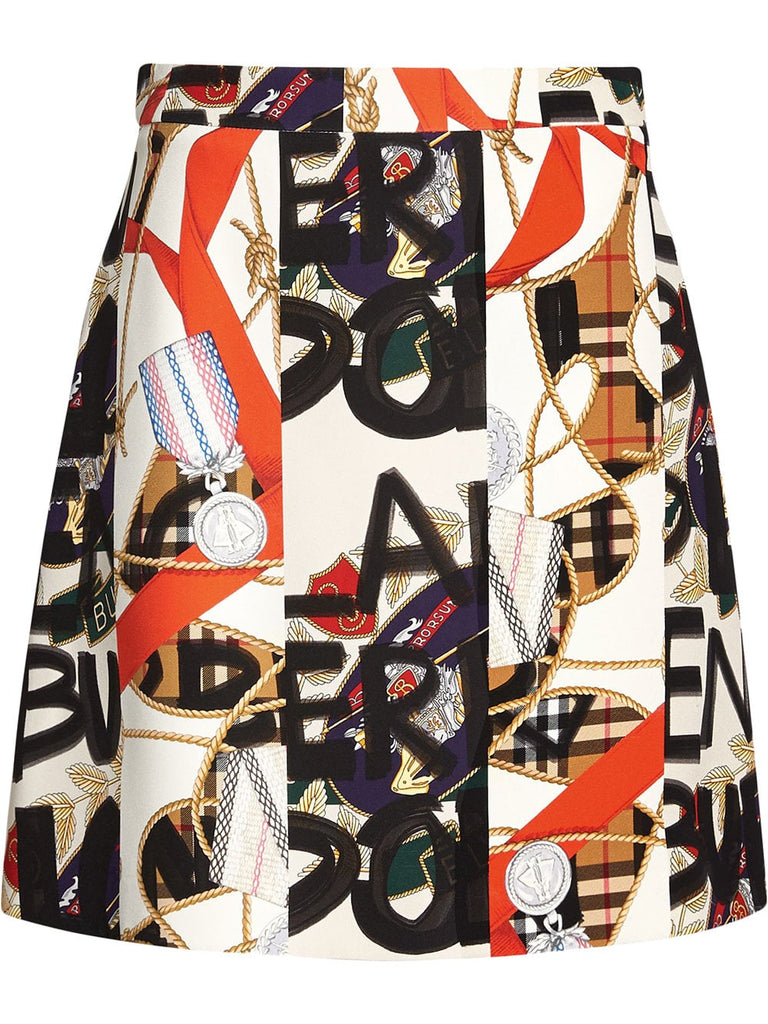 Graffiti Archive Scarf Print Silk Wool Mini Skirt