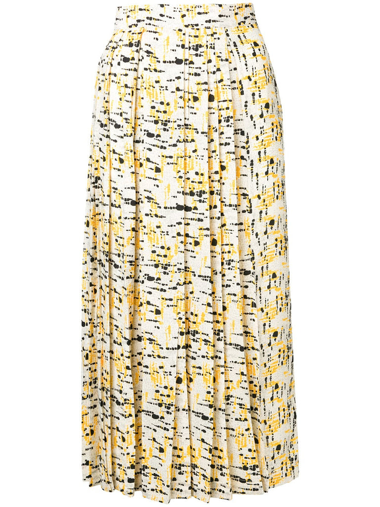 pleated splatter print skirt