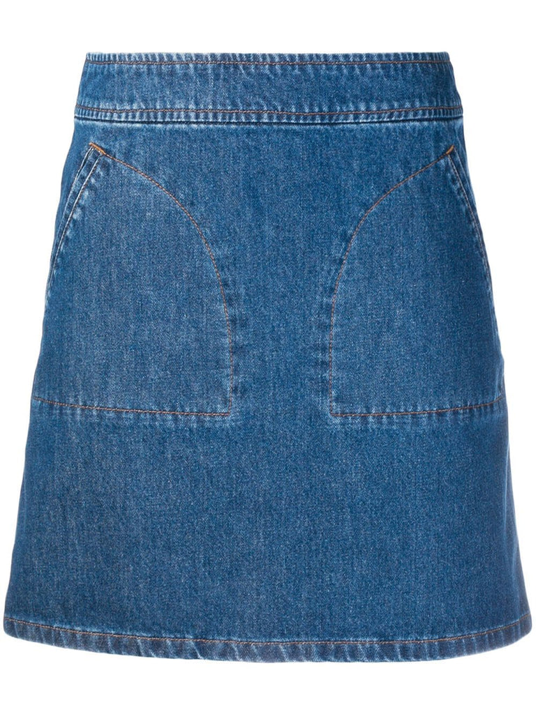 patch pocket denim skirt