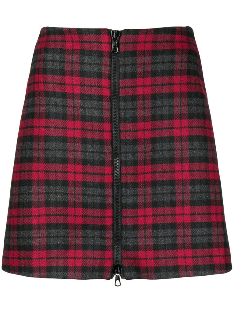 checked zip front skirt