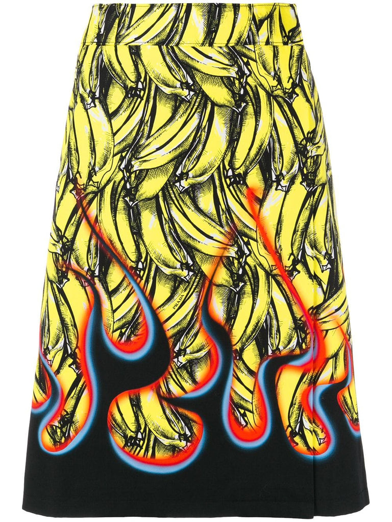 banana-print A-line skirt