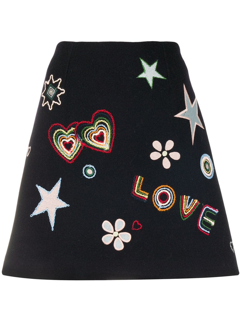 Love embroidered mini skirt