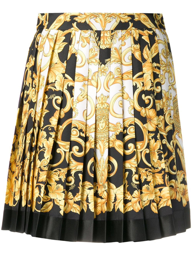 baroque print pleated mini skirt