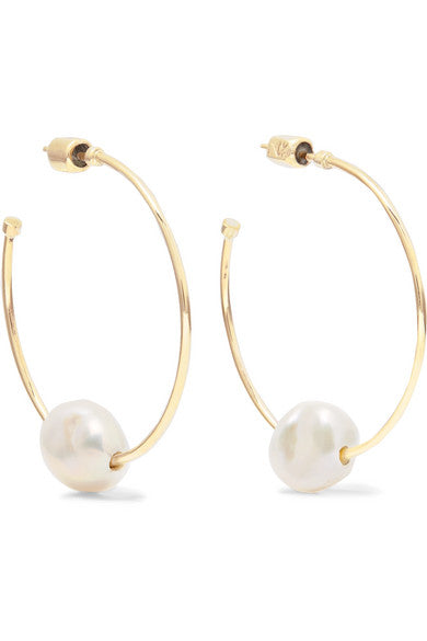 9-karat gold pearl hoop earrings