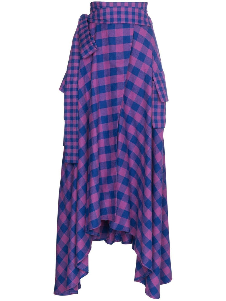 Asymmetric Check Maxi Skirt