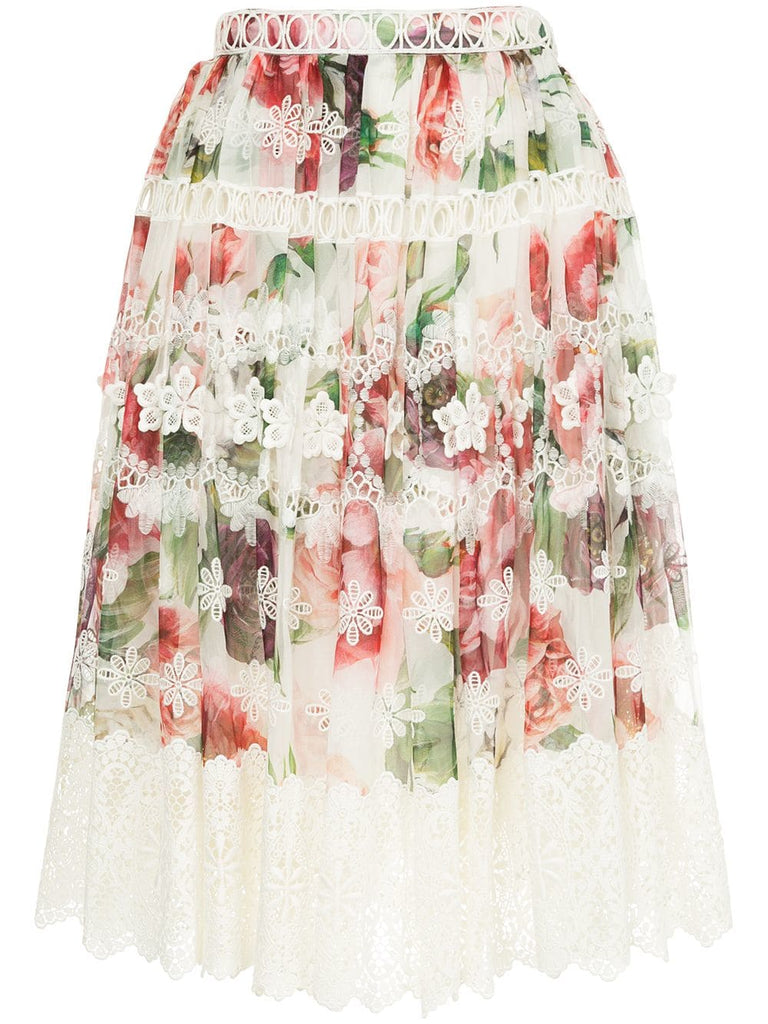 peony print midi skirt