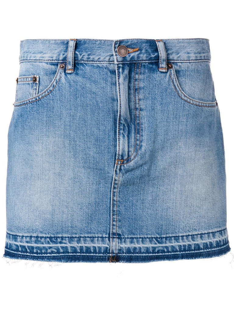 raw hem denim mini skirt