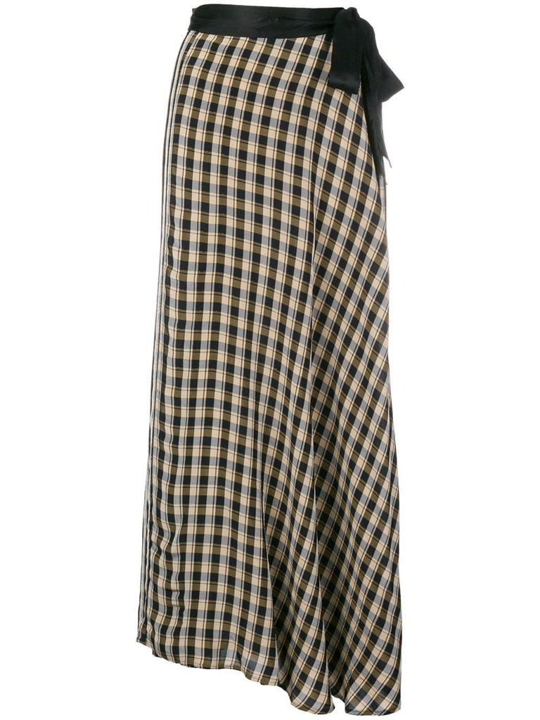 check flared maxi skirt