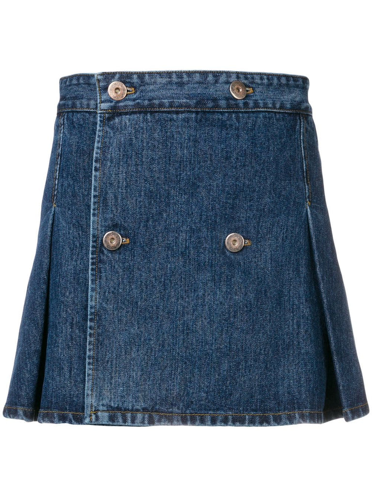 pleated denim mini skirt