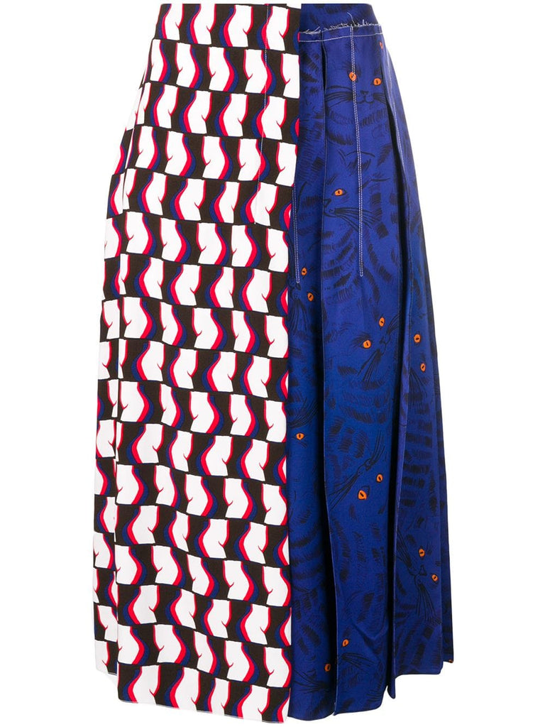 printed pleated midi skirt