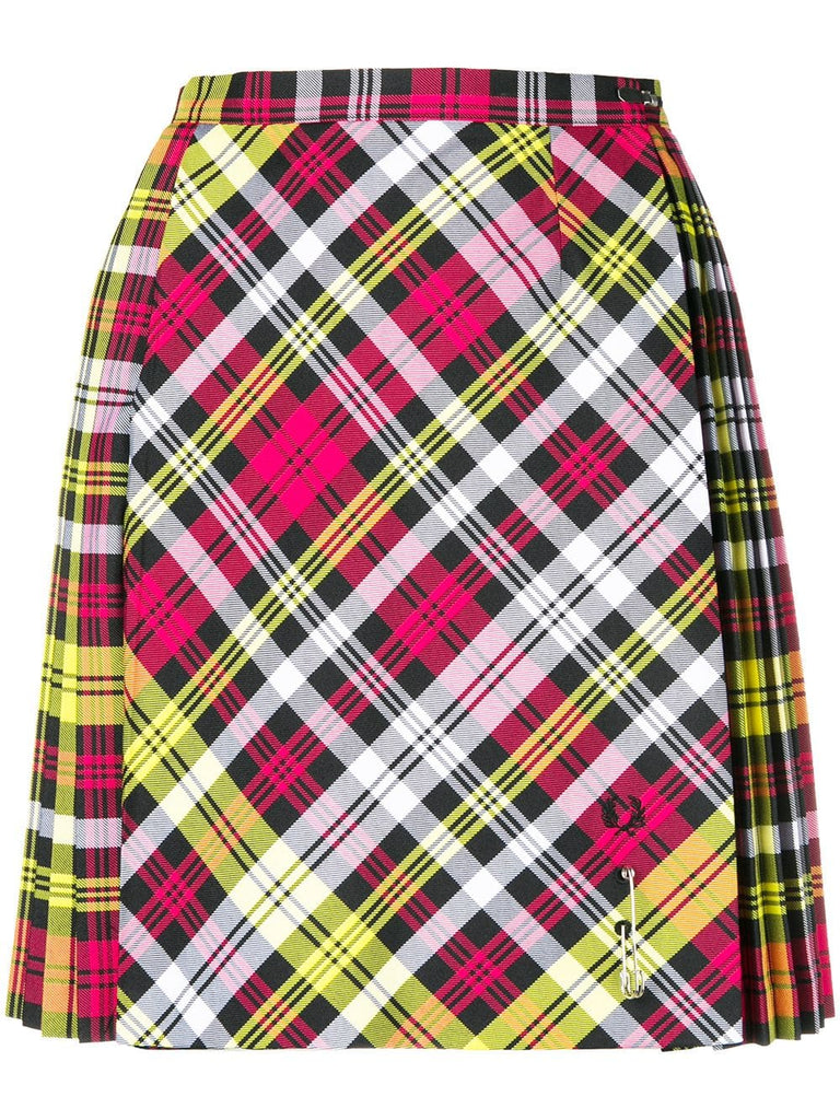 x Fred Perry pleated tartan mini skirt