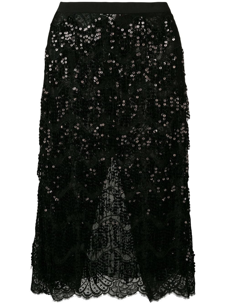 sequin embellished lace skirt