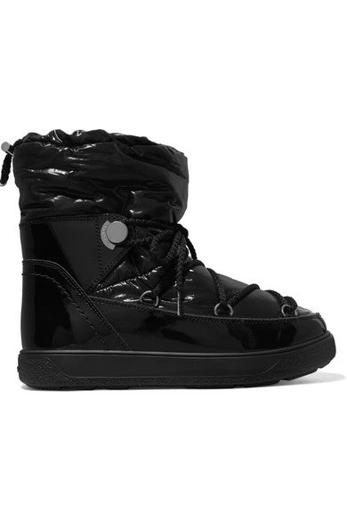 Shell and patent-leather snow boots