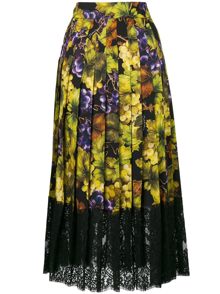 grape and floral print skirt