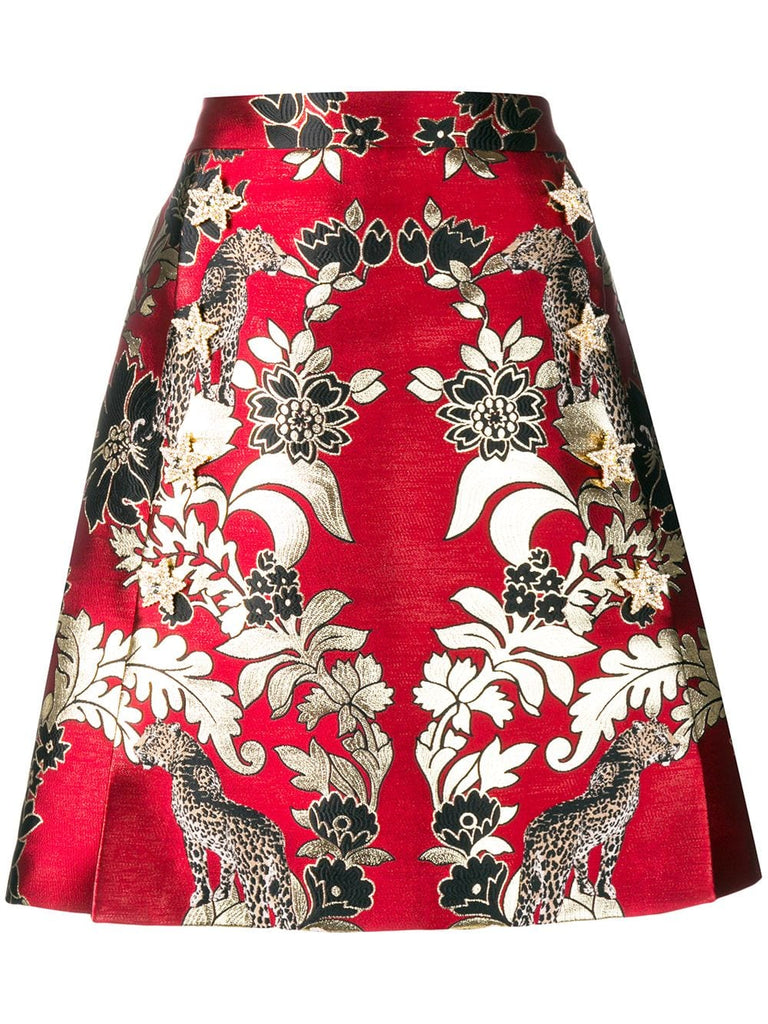 metallic print A-line skirt