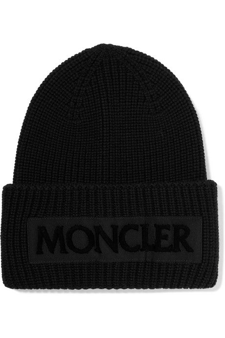 Flocked grosgrain-trimmed ribbed wool beanie