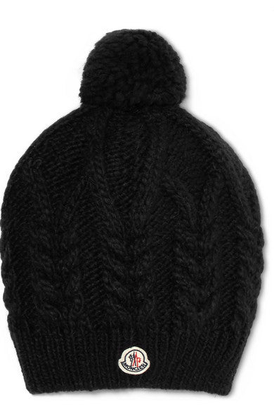 Appliquéd cable-knit beanie